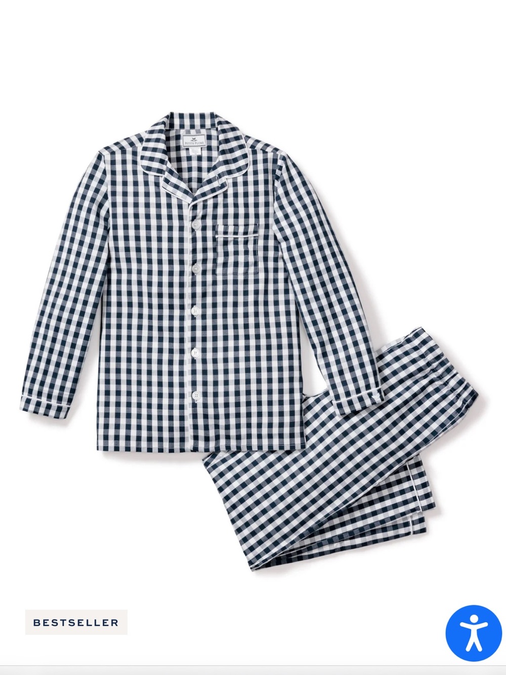 Petite Plume Kid’s Twill Pajama Set in Navy Gingham 3T
